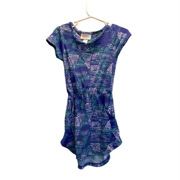 LuLaRoe blue/teal/white geometric print mae dress, size 2 (2-4) - Picture 1 of 7